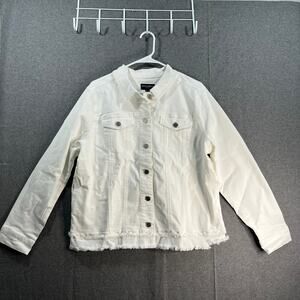 Susan Graver Stretch Denim Size Large White Button-Front Jean Jacket